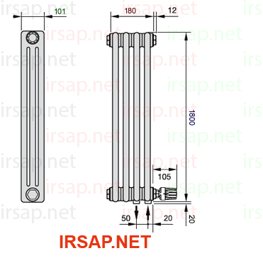 чертеж радиатора Irsap Tesi 31800-0431800-4-26-01